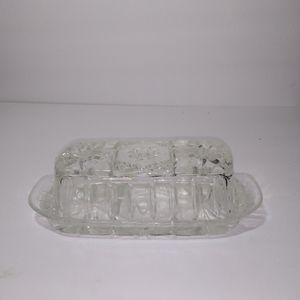 Vintage Anchor Hocking Pre-cut Starburst Clear Glass Covered Butter Dish